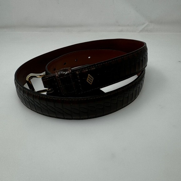 Joseph Abboud Brown Embossed Leather Belt Made in Italy Size 34 - Picture 2 of 10